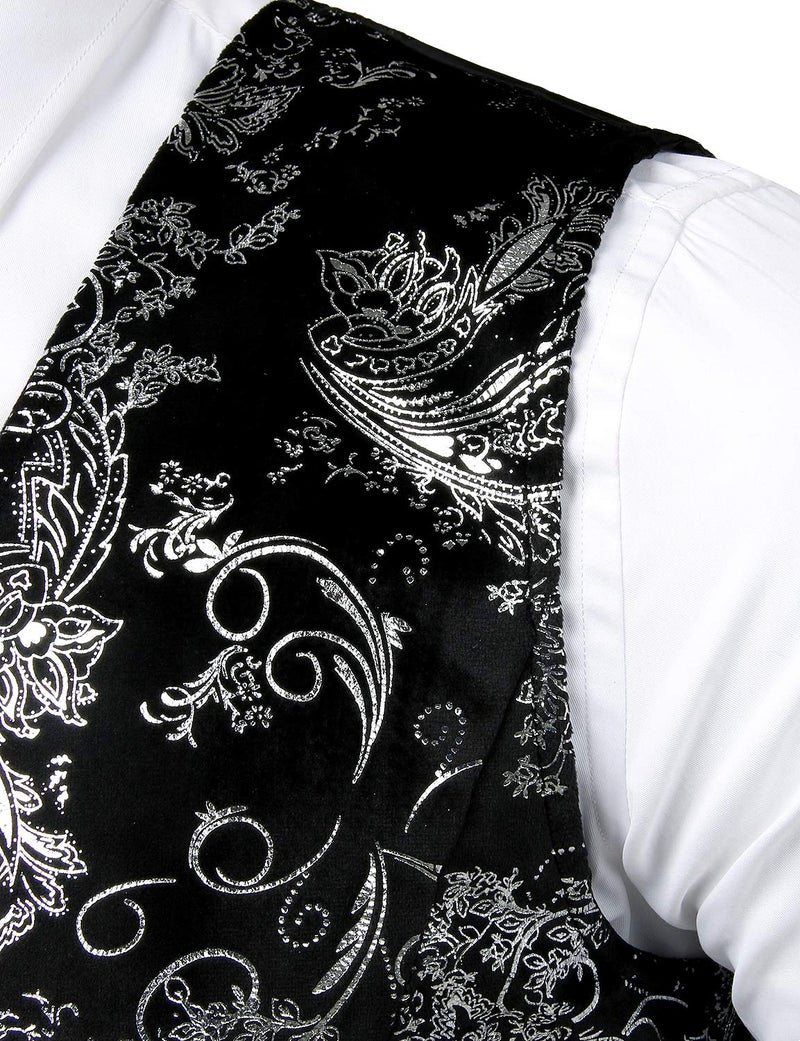 ZEROYAA Mens Hipster Silver Paisley Single Breasted Suit Dress Vest/Tuxedo Waistcoat Z49 Silver Large - Image 4